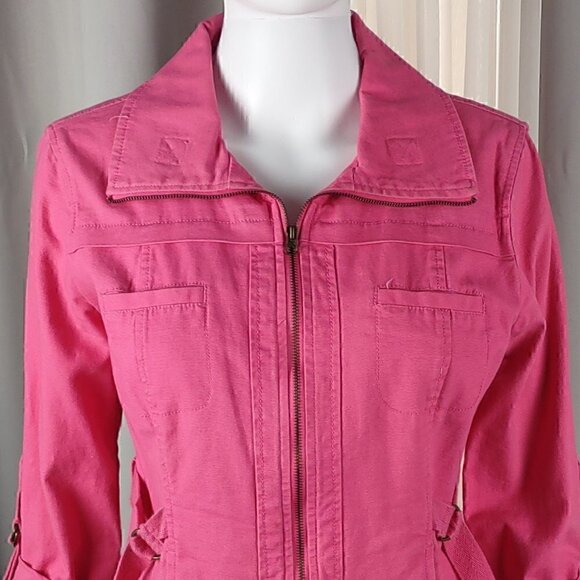 Ruby Rd Women’s Hot Pink Denim Stretchy Cotton Zipped Jacket Size 8P - Picture 2 of 9